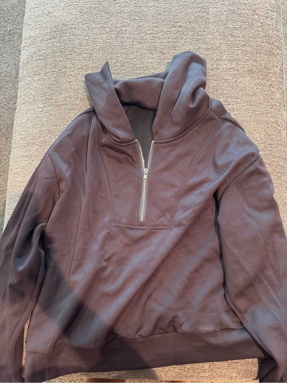 Papermoon Women's Half-Zip Funnel Neck Sweatshirt in Dark Brown